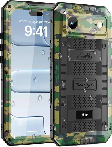 Miniatura 21 de Beasyjoy - Funda impermeable para iPhone 13 Pro, carcasa de metal con protector de pantalla integrado, carcasa protectora de cuerpo completo de Negro