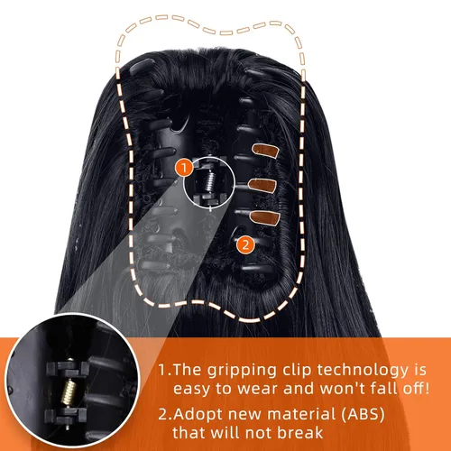 Miniatura 7 de Extensión de cola de caballo negra con clip de garra, ondulada, 10 pulgadas, 3.5 onzas, sintético, como verdaderos, postizos, para mujer, Yaki
