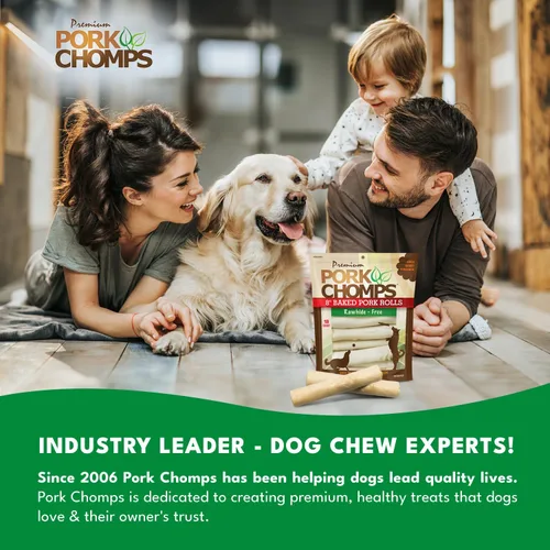 Miniatura 6 de Pork Chomps Masticables de piel de cerdo horneada para perros, rollos de 8 pulgadas, 18 unidades (paquete de 1)