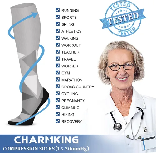 Miniatura 102 de CHARMKING - Calcetines de compresión para mujeres y hombres (3 pares), 15-20 mm Hg, el mejor apoyo para atletismo, running o ciclismo, mejora