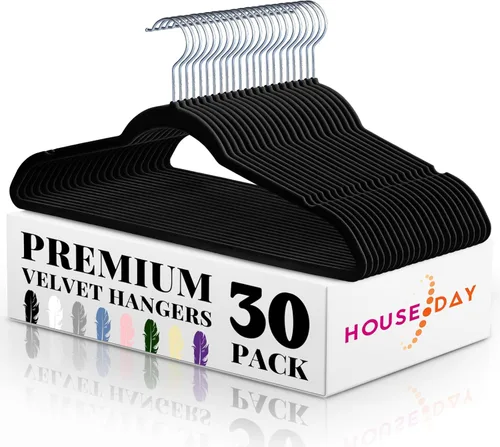 Miniatura 28 de HOUSE DAY - Paquete de 50 perchas de terciopelo premium, perchas antideslizantes de fieltro aterciopelado, perchas resistentes para ropa con gancho