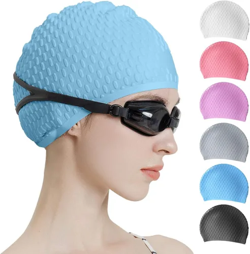 Miniatura 13 de Tripsky Gorro de natación de silicona, gorro de baño cómodo ideal para cabello rizado corto, mediano y largo, gorro de natación para mujeres y Very