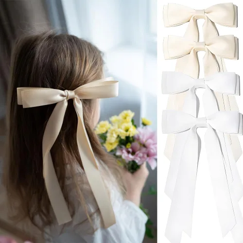 Miniatura 23 de Lazos para el cabello para mujeres - 3 piezas de grandes pinzas de cinta con borlas de cola larga, grandes pasadores de pelo para niñas
