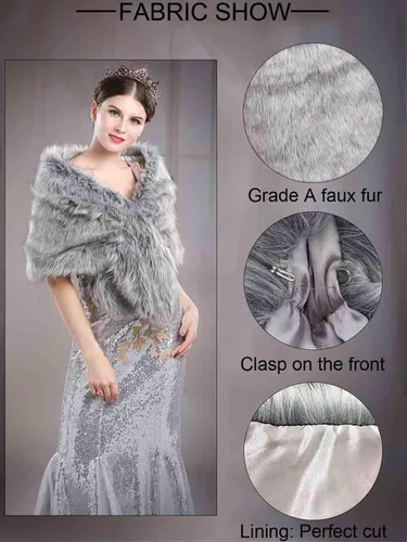 Miniatura 17 de Aukmla Bufanda de piel de boda para mujer con broche de diamantes de imitación para novia y damas de honor