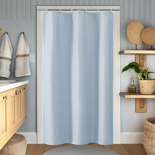 Miniatura 42 de OWENIE Cortina de ducha blanca para baño, 96 pulgadas, extra larga, elegante cortina de ducha de tela texturizada en relieve 3D, repelente al agua