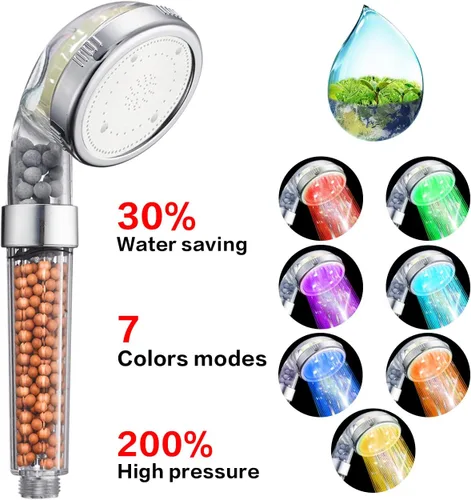 Miniatura 2 de NOSAME - Cabezal led para ducha, con filtro de agua de alta presión y ahorro de agua, 7 colores que cambian automáticamente sin necesidad