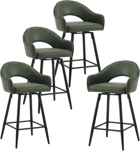 Miniatura 8 de HEAH-YO Juego de 2 taburetes de bar giratorios modernos de 27 pulgadas de altura de mostrador con respaldo y patas de metal negro, taburetes