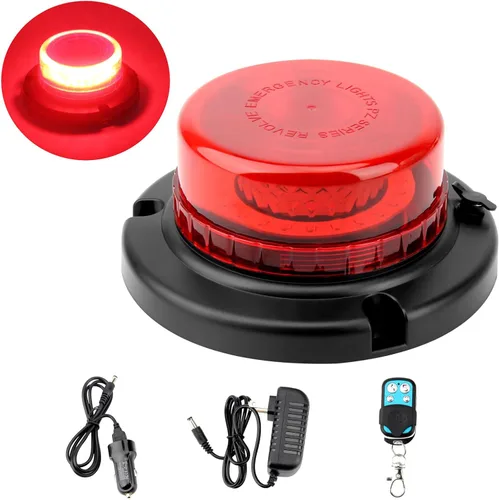 Luz de baliza roja con control remoto, recargable, inalámbrica, luces intermitentes rojas con imán, brillo alto y bajo, 15 modos, mini luz de Rojo