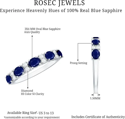 Miniatura 6 de Natural Blue Sapphire Diamond Wedding Band, AAA Quality, Blue Sapphire East West Ring For Women - Ideal For Gift