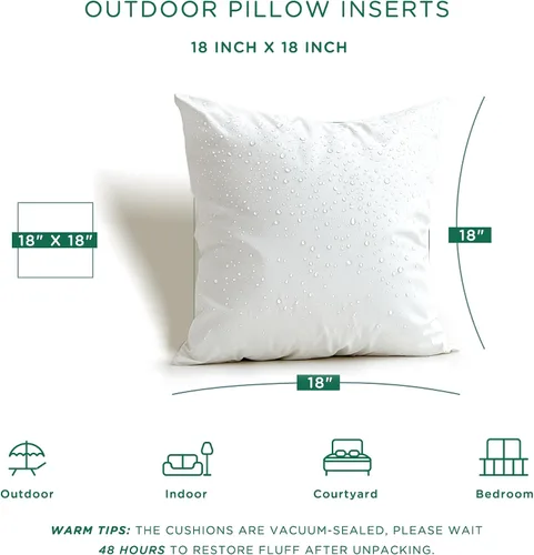 Miniatura 3 de Codi Juego de 2 rellenos de almohada para exteriores de 18 x 18 pulgadas, almohadas impermeables para muebles de patio