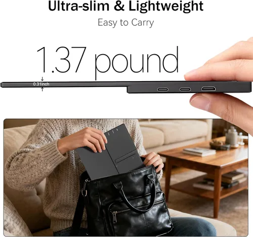 Miniatura 5 de Monitor portátil de 15.6 pulgadas 1080P FHD USB-C HDMI Monitor de viaje ultradelgado con soporte y altavoces, extensor de pantalla de juegos IPS