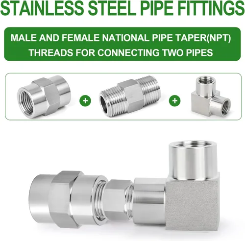 Miniatura 3 de TAISHER 2 piezas de acero inoxidable 304 cuadrado codo Barstock Street de 90 grados, tubo hembra NPT de 1/8 pulgadas a tubo hembra NPT de 1/8