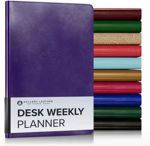 Miniatura 123 de Gallery Leather Agenda semanal y mensual grande 2025-2026, agenda y cuaderno con elegantes bordes de página dorados dorados, 12 meses, cactus Cactus