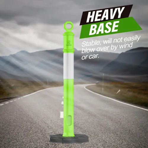 Miniatura 4 de RoadHero Juego de 3 postes delineadores de 45 pulgadas con base, conos delineadores de tráfico de lima verde con cuellos reflectantes