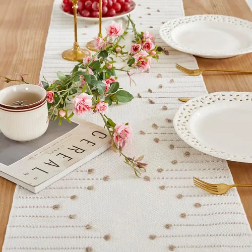 Miniatura 2 de Wracra Camino de Mesa Bohemio, Caminos de Mesa de Macramé Tejidos de Algodón Natural de 48 Pulgadas de Largo para Decoración del Hogar de Granja