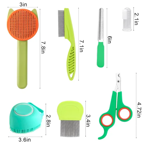Miniatura 2 de VCZONE Kit de aseo de cepillo para gatos, kit de limpieza automática para mascotas con cortaúñas y lima para mascotas, peine de pulgas, cepillo
