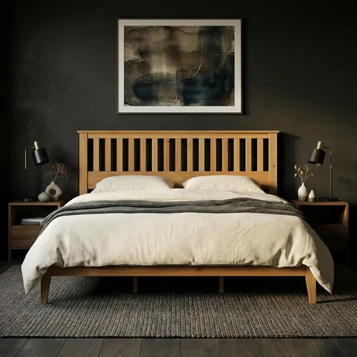 Miniatura 8 de ComfIQ Cama de plataforma de madera maciza con listones de madera, marco duradero, no requiere somier, amplio almacenamiento debajo de la cama, Pino