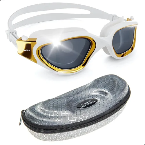 Miniatura 48 de AqtivAqua DX - Gafas de natación con visión amplia para adultos, hombres y mujeres, antiempañamiento y sin fugas Gafas negras + funda plateada