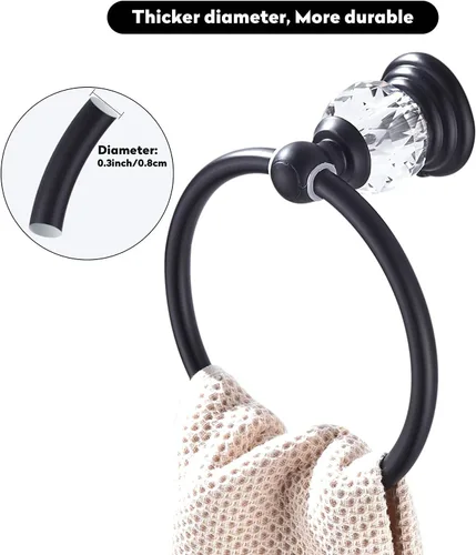 Miniatura 8 de WINCASE Anillo Toallero de Cristal, Soporte para Toallas de Mano Negro, Colgadores de Toallas Redondos para Baño Montaje en Pared Negro Mate