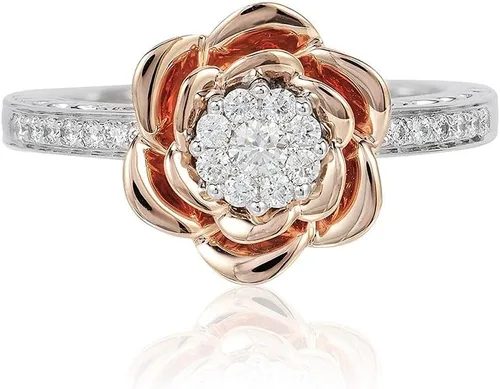 Miniatura 3 de Jewelili Enchanted Disney Fine Jewelry Anillo compuesto de oro rosa de 14 quilates sobre plata esterlina 1/4 Cttw Belle Rose
