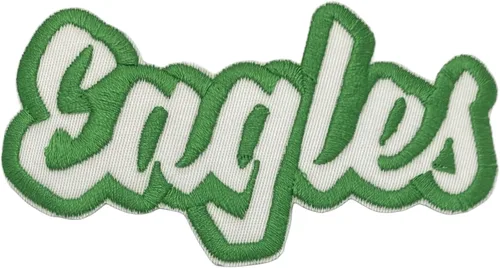 (2 x 4 pulgadas) Eagles, espíritu de equipo, bordado, parche para planchar (sarga blanca/contorno verde)