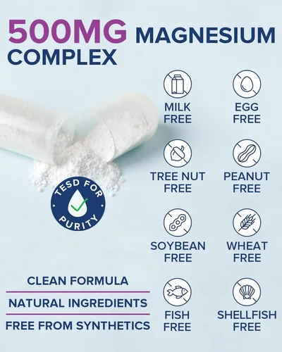 Miniatura 7 de Suplemento de complejo de magnesio 5-en-1 de Terranics 500mg - 5 formas de magnesio de alta absorción Glicinato Citrato Malato Aspartato Gluconato