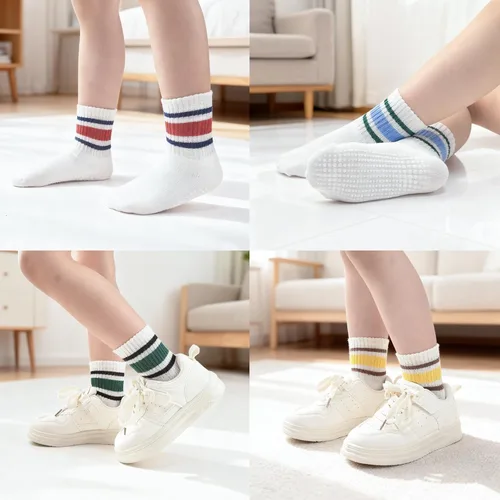 Miniatura 2 de Calcetines antideslizantes de agarre para niños pequeños con suela antideslizante, calcetines de algodón unisex para bebés, niños y niñas, 6 pares