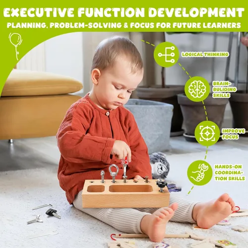 Miniatura 4 de TenFans Montessori - Tabla de actividades para niños pequeños de 3 a 5 años, tablero de actividades de destornillador de madera, juguete