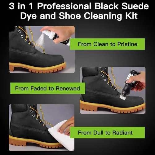 Miniatura 3 de Nubuck Suede Dye Black – 2 in1 Cleaner Color Restorer with 3 Brushes, Applicator Renew Faded Shoes For Suede Care Kit