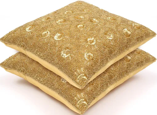 Miniatura 11 de Lightnpro - Funda de almohada hecha a mano con cuentas doradas, 12 x 12 pulgadas, elegante funda de cojín decorativo de acento para sofá, sillón