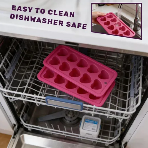 Miniatura 5 de Molde de silicona para cubitos de hielo en forma de corazón, paquete de 2, color rosa Sin BPA, apto para lavavajillas, fácil de liberar