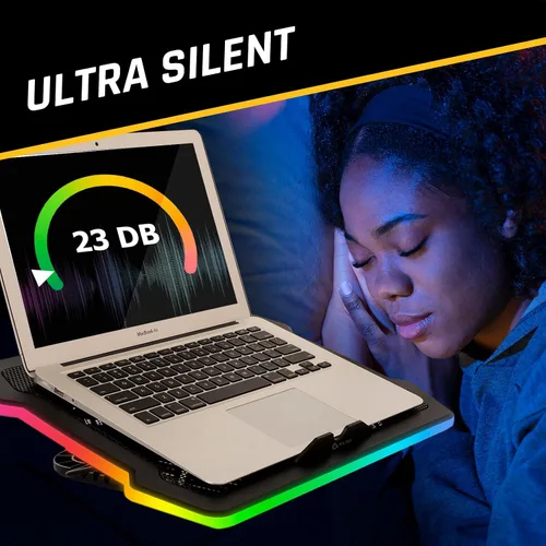 Miniatura 6 de KLIM Ultimate - Almohadilla de refrigeración RGB para laptop con borde LED, nuevo - Enfriador para laptop para juegos - Ventilador alimentado por