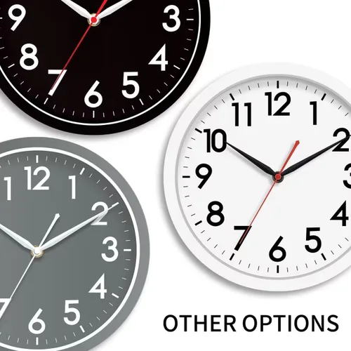 Miniatura 4 de AKCISOT Reloj de pared silencioso de 10 pulgadas, funciona con pilas, sin tictac, moderno reloj plateado decorativo para cocina, baño, dormitorio