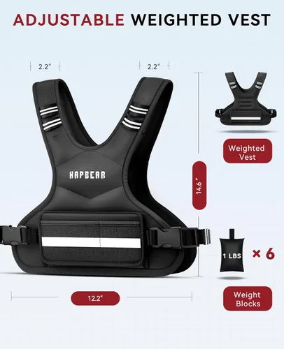 Miniatura 2 de HAPBEAR Chaleco con peso ajustable para hombres y mujeres, de 4 a 10 libras con 6 pesas de arena de hierro y bolsillo grande, chaleco