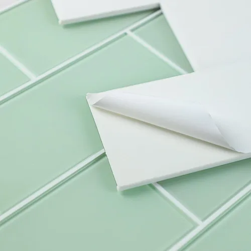 Miniatura 4 de Azulejos de cristal para despegar y pegar, loseta en muro de vidrio verde para pared de cocina y baño (5 hojas, 5 pies cuadrados)