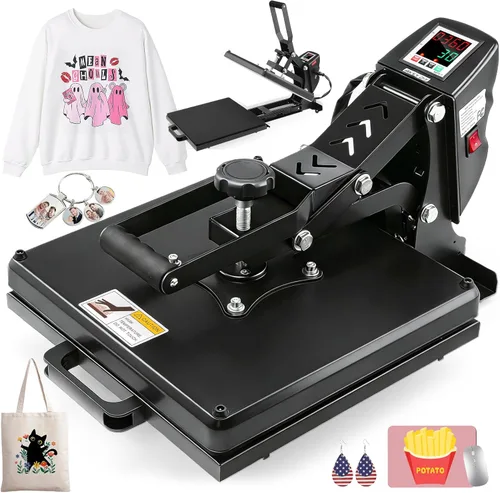 Miniatura 12 de Whubefy - Máquina de prensa de calor de 15 x 15 con deslizamiento, máquina de prensa de calor digital con concha para impresoras de camisetas