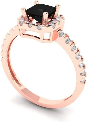 Miniatura 2 de Anillo de compromiso de ónix negro natural de 1.34 quilates con solitario de corte princesa con acento de compromiso de aniversario, de oro rosa