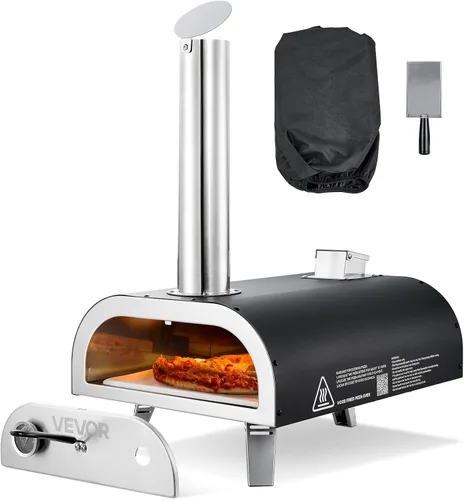 VEVOR Horno de pizza al aire libre, horno de pizza de leña de 12 pulgadas, estufa de pizza de pellets con termómetro, máquina de pizza portátil para