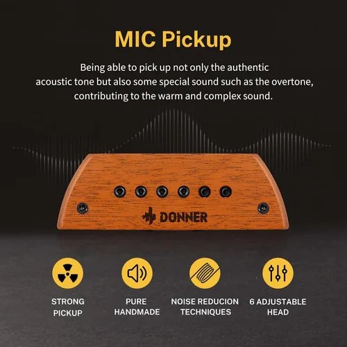 Miniatura 3 de Donner Pastilla de guitarra acústica, pastillas de guitarra, pastilla activa de caoba con micrófono, cabezales ajustables Humbucker
