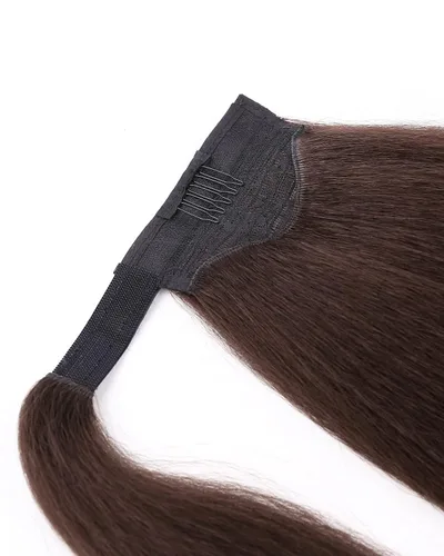 Miniatura 7 de WIGNEE Extensión de cola de caballo larga rizada recta y envolvente, extensión de cola de caballo Yaki negro natural para mujeres negras, Marrón