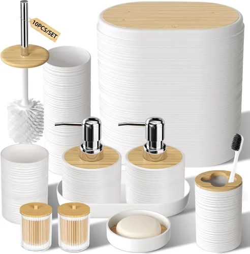 Miniatura 9 de XLHOMO Juego de 10 accesorios de baño color negro, juego de accesorios de baño de lujo con basura, cepillo de inodoro y 2 dispensadores de jabón