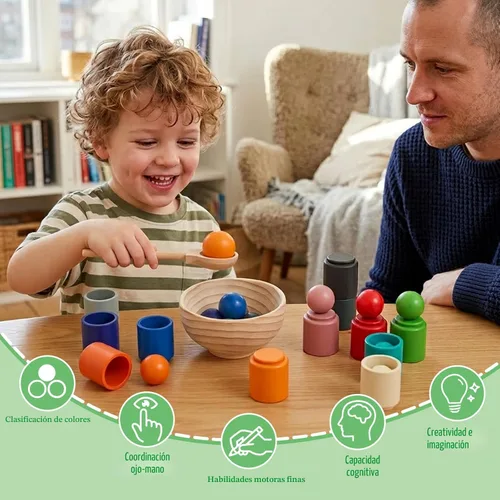Miniatura 4 de Juguetes Montessori de bolas arcoíris en vasos para niños de 3 años, juegos de madera de preescolar para niños pequeños, juegos de aprendizaje