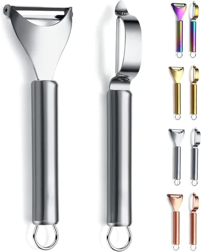Kyraton - Peladores de patatas y frutas para cocina, peladores de acero inoxidable en forma de Y y en forma de I, hoja afilada y ergonómico, Plateado