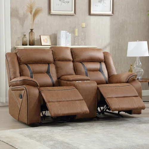 Miniatura 6 de EBELLO Sillón reclinable manual de imitación de cuero, sofá reclinable de 2 plazas con consola central, almacenamiento oculto y portavasos, sillón