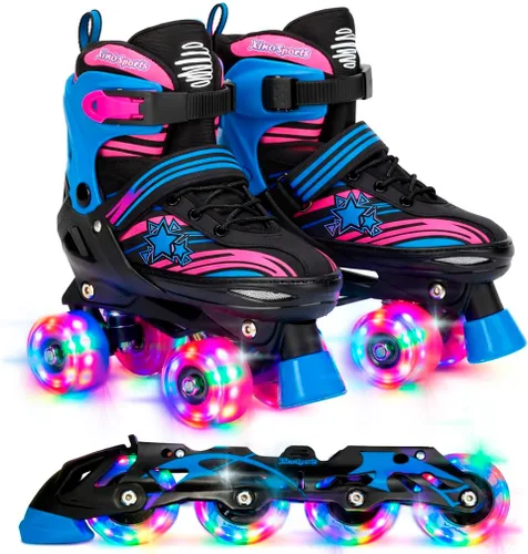 XINO SPORTS Combo 2 en 1, Patines para niños | Patines en línea - Patines intercambiables con luz LED para niños de 6 a 12 años, adolescentes y Azul