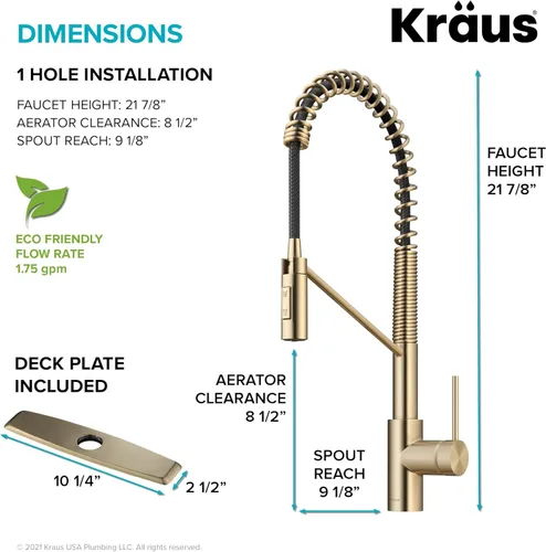 Miniatura 4 de KRAUS Oletto - Grifo de cocina de un solo mango extraíble de estilo comercial con ensamble de montaje superior QuickDock en bronce champán antiguo