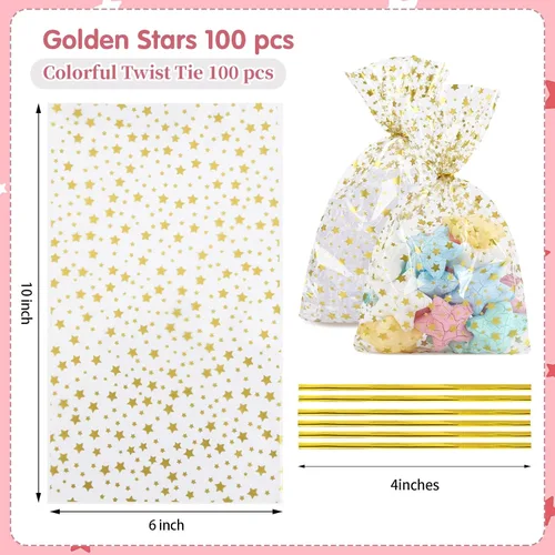 Miniatura 2 de Bolsas de celofán, bolsas de celofán transparente, 7 x 12 pulgadas, 100 lazos giratorios para envolver regalos, dulces de embalaje, postres