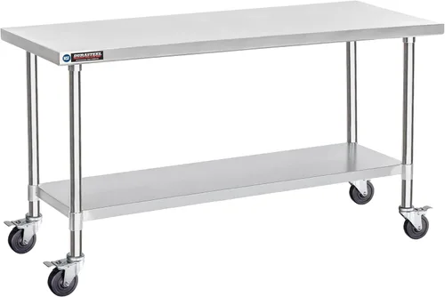 DuraSteel Carrito de acero inoxidable NSF de 30 x 72 pulgadas, mesa de preparación de alimentos resistente con estante inferior, isla de cocina