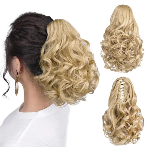 Miniatura 65 de Extensión de cola de caballo negra con clip de garra, ondulada, 10 pulgadas, 3.5 onzas, sintético, como verdaderos, postizos, para mujer, Yaki