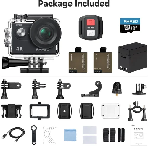 Miniatura 8 de Cámara de acción AKASO EK7000 4K30fps con tarjeta de memoria MicroSDXC U3 de 64GB, kit de accesorios ultra HD, cámara sumergible resistente al agua